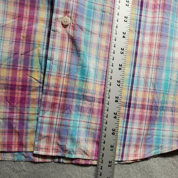 Alan Flusser Button Down Long Sleeve Plaid Shirt Yellow Purple Baby Blue Mn Sz L - Picture 10 of 10